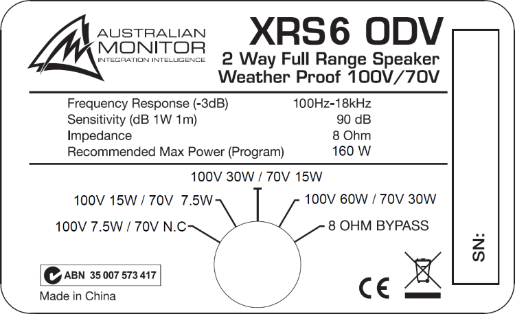 6" Weatherproof Passive Speaker - 80 Watts (XRS6ODVB)